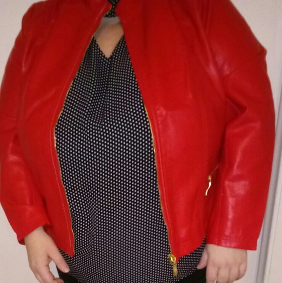 Faux Leather CHERRY RED Jacket - Picture 7 of 7